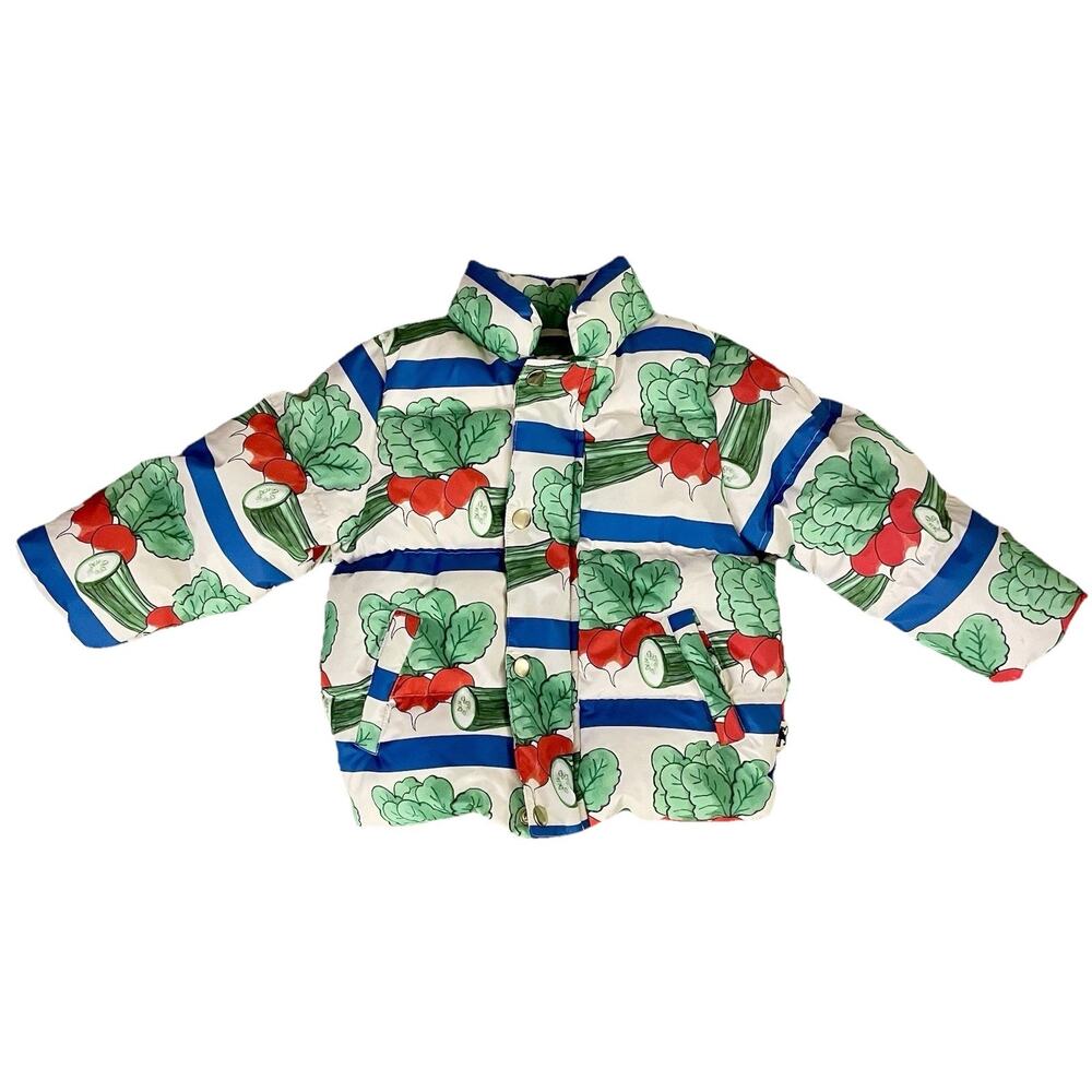 RARE Mini Rodini Boys’ Girls’ Veggie Puffer Jacket Size 1.5-3Y Multicolor White